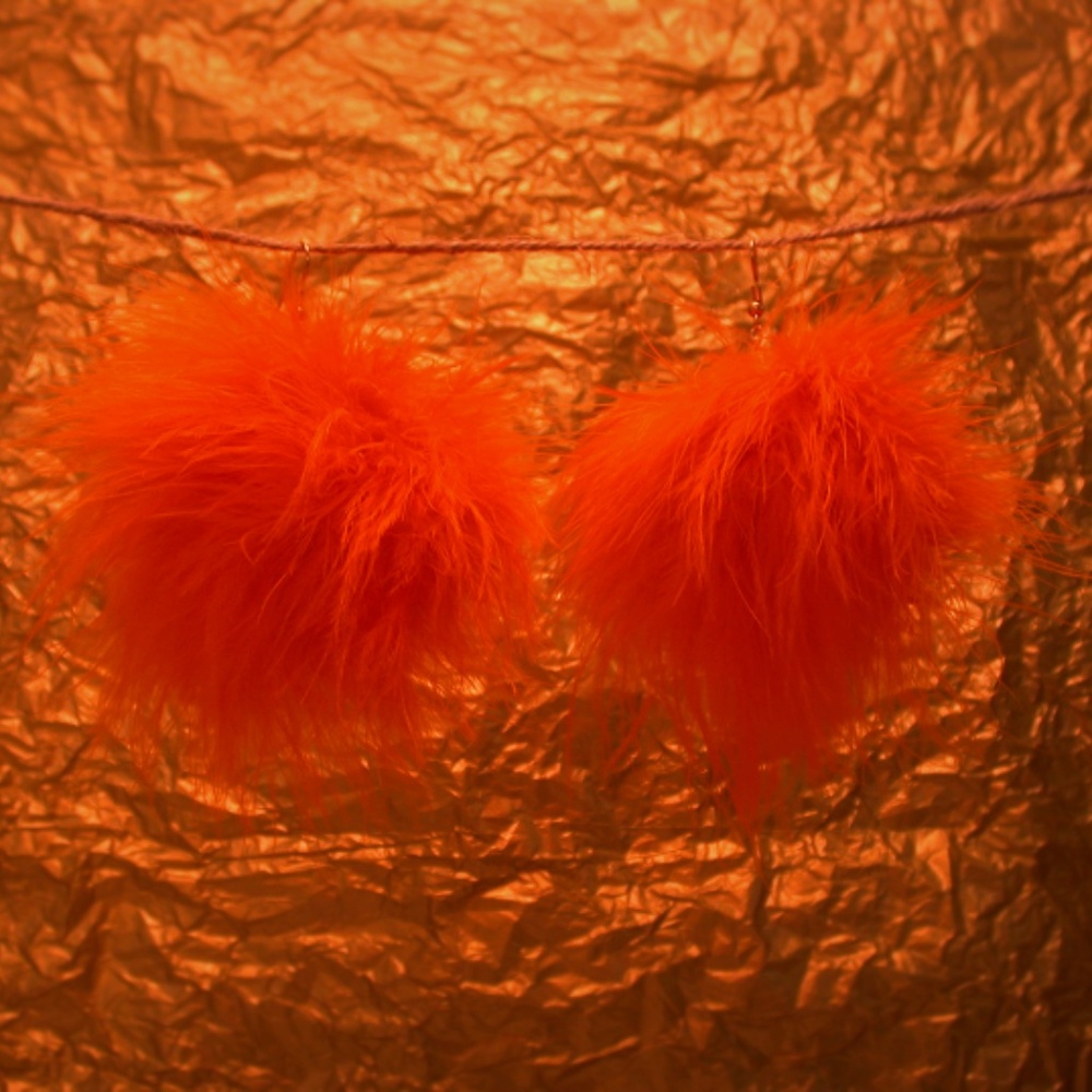 Orange Feather Pom Earrings